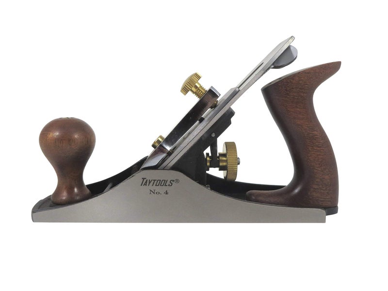 Taytools 469614 Smoothing Bench Hand Plane #4, 9-3/4 Inch Sole, Ductile Cast Body, Lapped Sides and Bottom, Blade RHC 55-60, Sapele Handle and Tote - Image 1